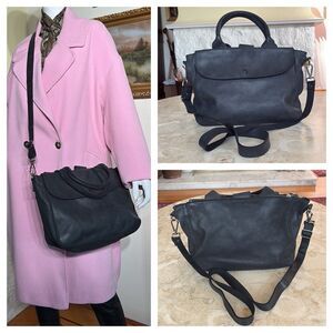 Roots Leather Large Satchel Convertible Crossbody Bag